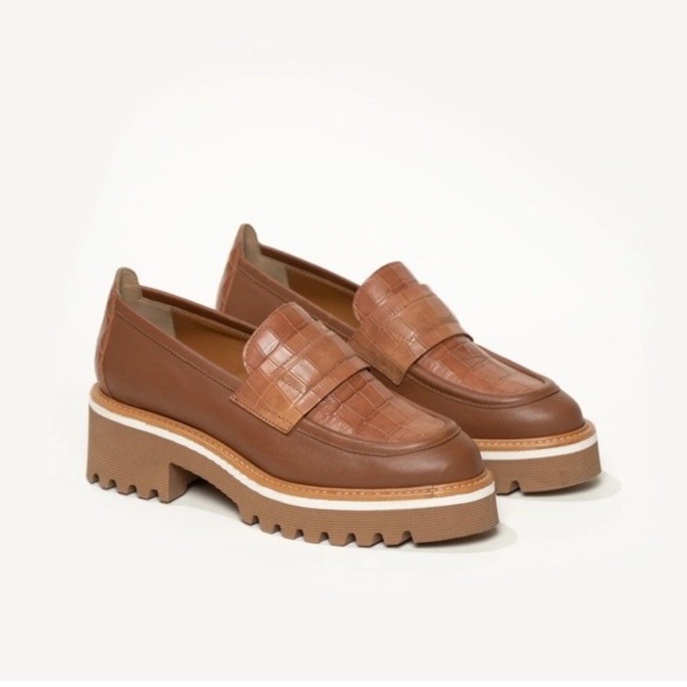 M.Gemi Elsa Lug Sole Penny Loafers Croc Embossed Leather Platform EU‎ 41 US 10.5
